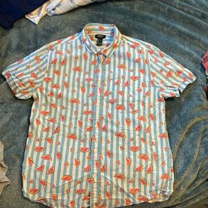 COPY - Forever 21 Large Short Sleeve Men’s Shirt, Blue & White Strip Watermelon…